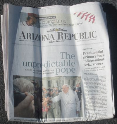 Arizona Republic newspaper, February 9, 2016 