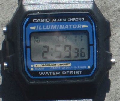 Casio F-105 watch I bought at Wal-Mart on Feb 11, 2016 for for $19.92 for a total of $21.63 after the city of Tempe, Arizona shook me down for $1.61 in taxes. 