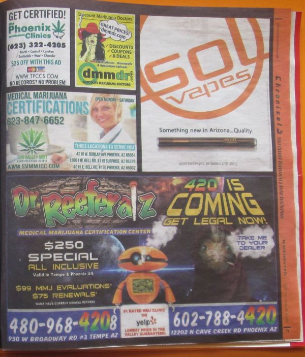 Marijuana ads in April 7, 2016 issue of the Phoenix New Times - there are 2 and 1/2 pages of them