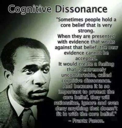 Cognitive dissonance - 
Cognitive dissonance - Sometimes people hold a core belief that is very strong. When they are presented with evidence the works against that belief, the new evidence cannot be accepted. It would create a feeling that is extremely uncomfortable, called 