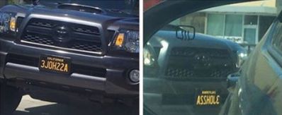 California licene plate 3joh22a - asshole