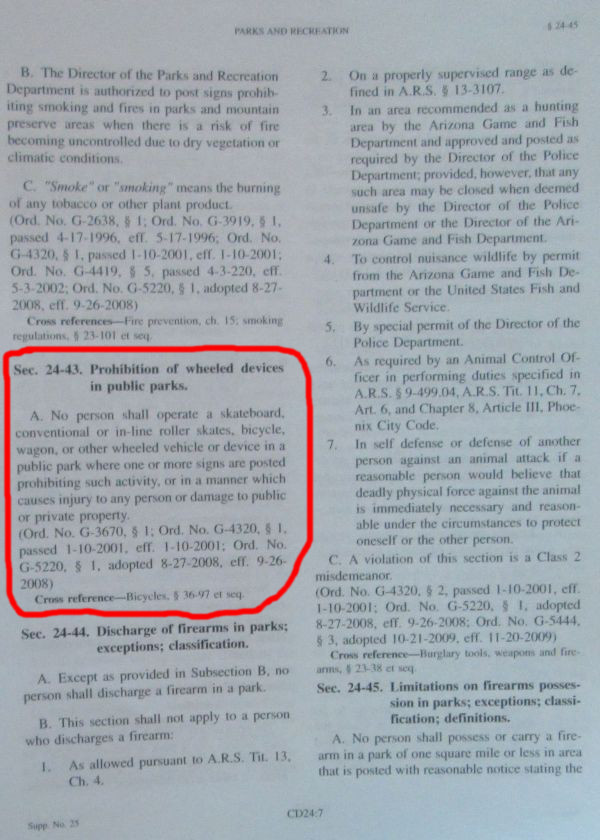 Phoenix CC 24-43 - Phoenix City Code 24-43 - Phoenix illegally runs homeless people out of parks - imaginary laws the Phoenix Parks and Recreation Department uses to run people out of parks, Government tyrants in the city of Phoenix, Arizona - Phoenix Mayor Greg Stanton 