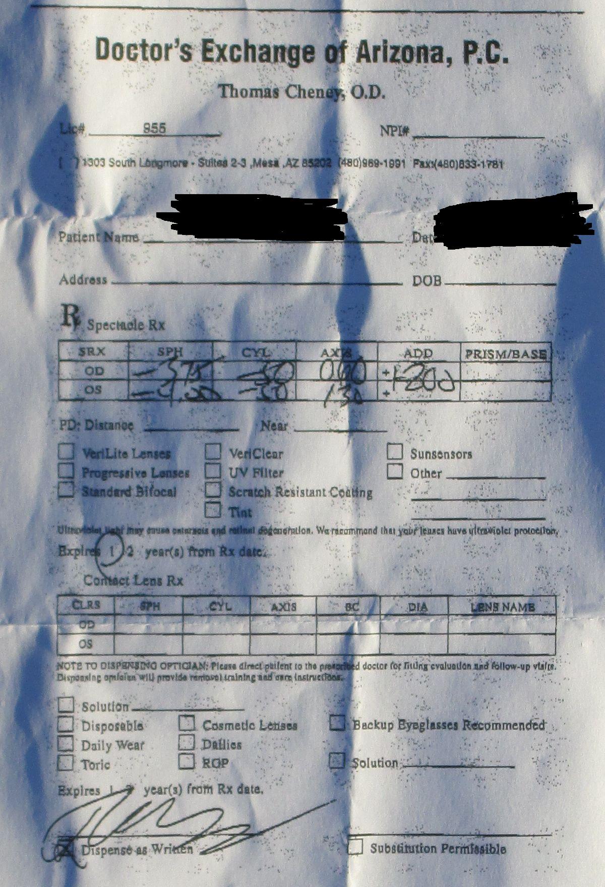 the prescription to get my glasses mailorder